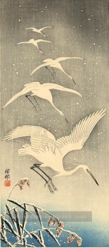 oiseaux blancs dans la neige Ohara KOSON japonais Peinture à l'huile